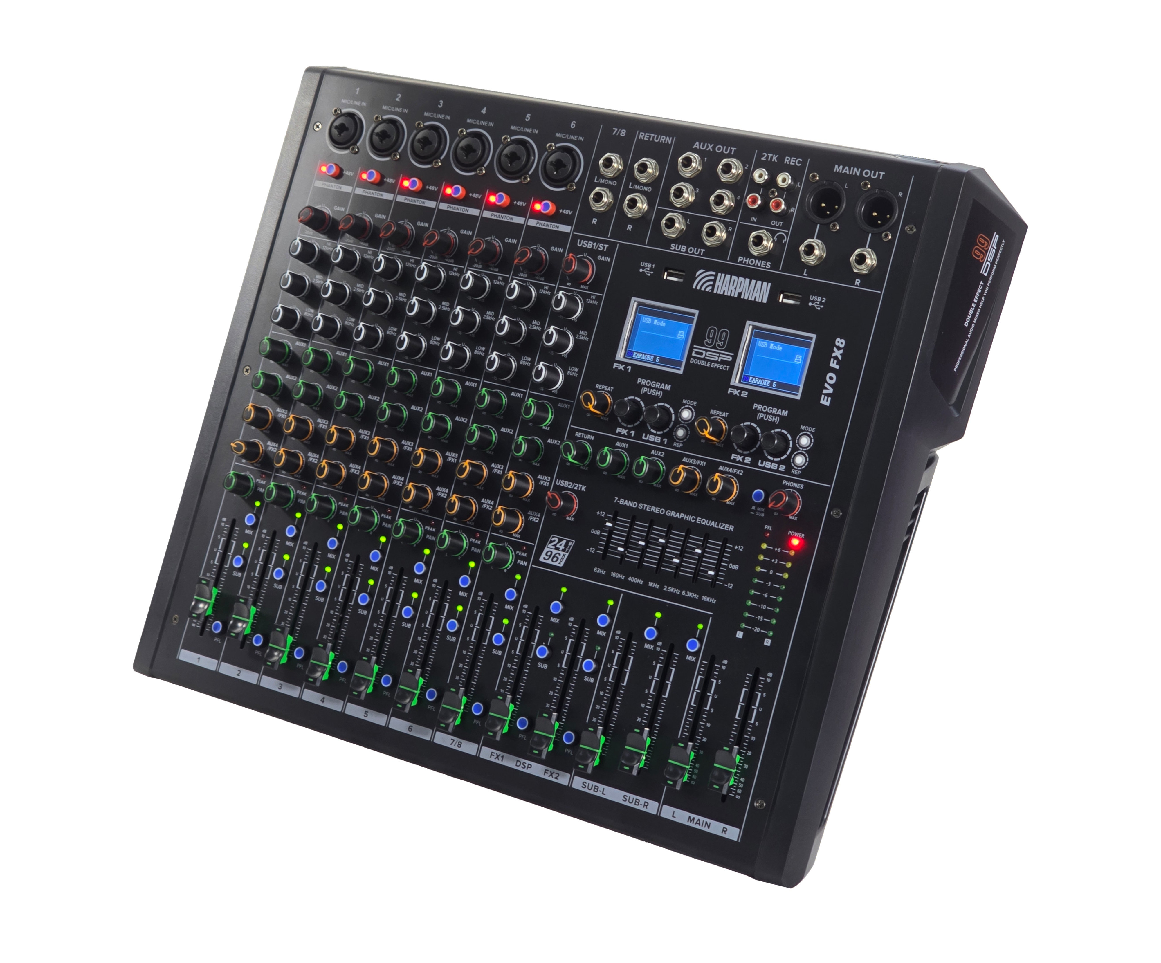 EVO-FX8-1 EVO-FX8 – 8-Channel Mixer with Dual Effects Processor