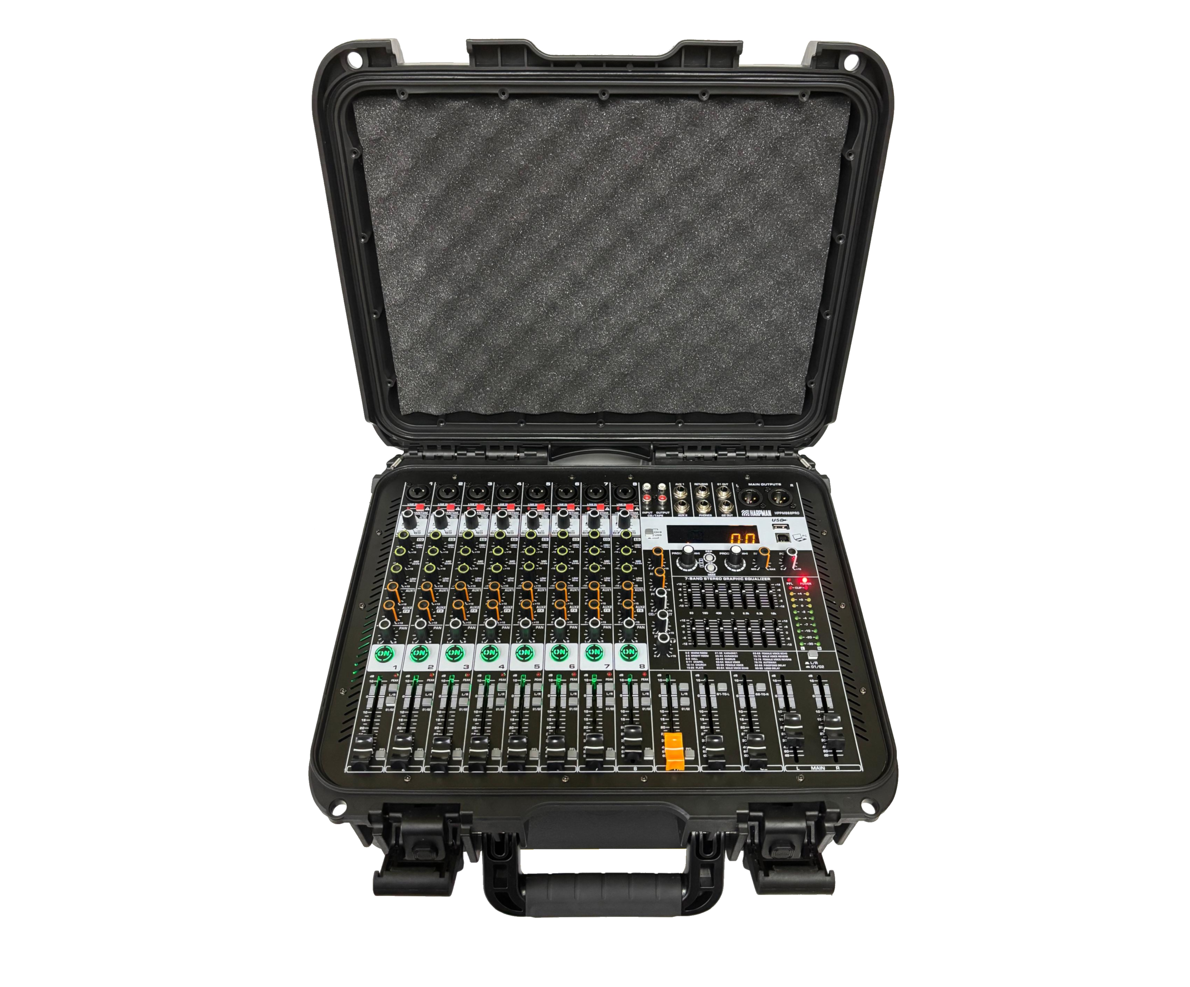 HPPM868-PRO – 8-Channel Portable 2 x 1000W Powered Mixer