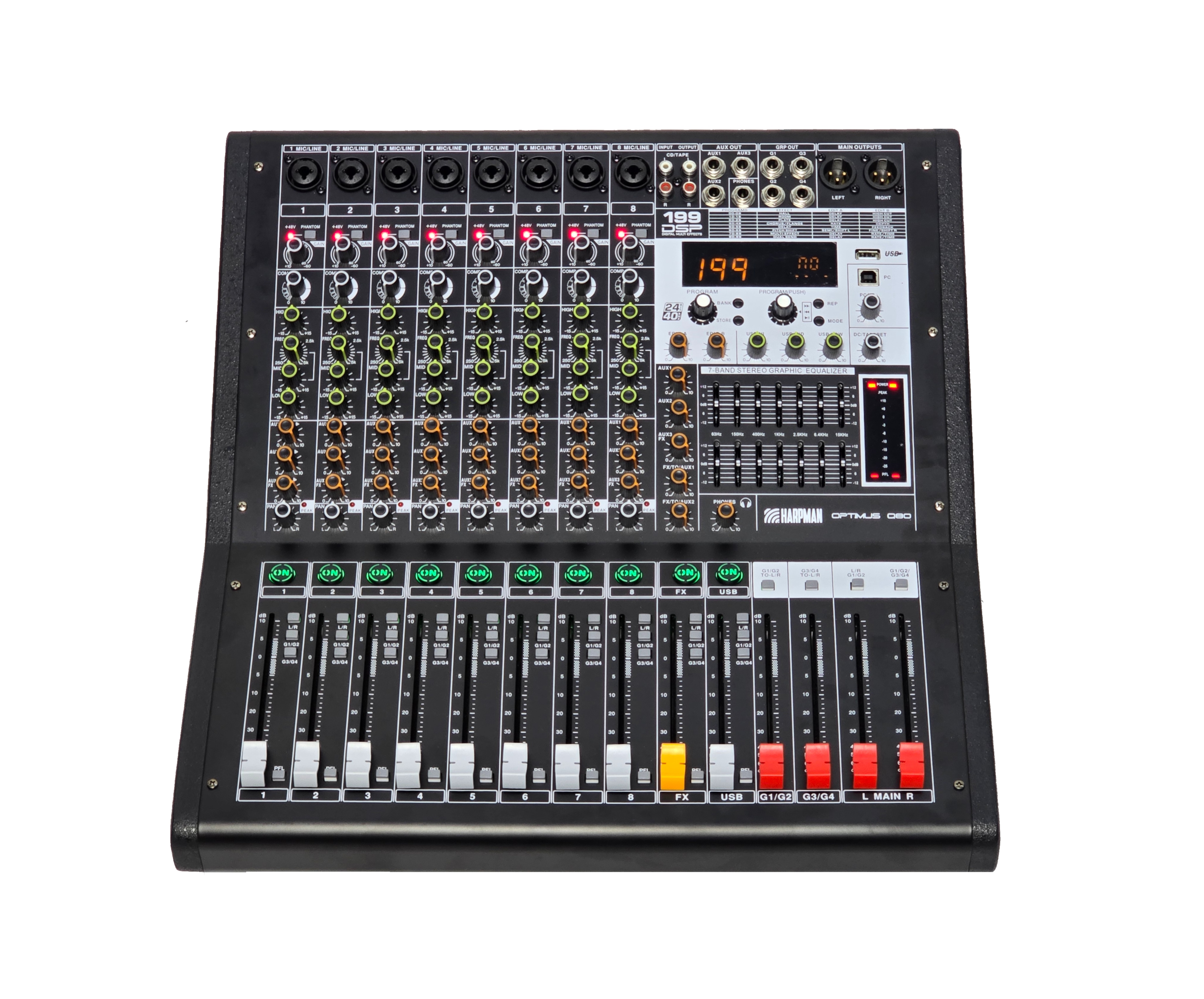 OPTIMUS-Q80 – 8-Channel 4 x 1000W Powered Mixer